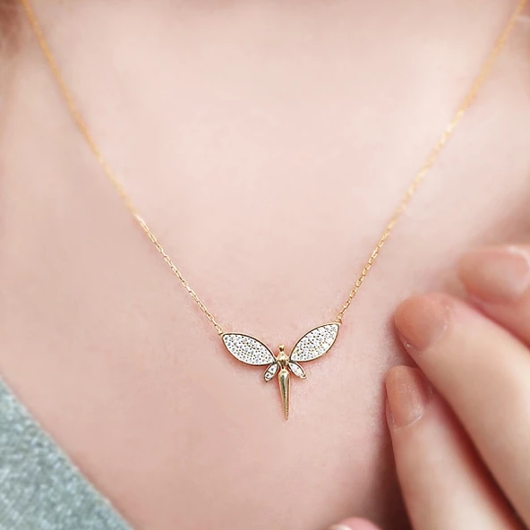 925 Ayar Gümüş Kadın Yusufçuk Kolye - Resim 2