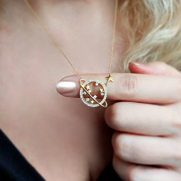 Kadın 925 Ayar Gümüş Gezegen Kolye - Resim 2