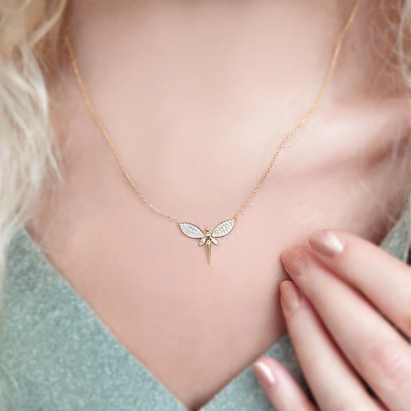 925 Ayar Gümüş Kadın Yusufçuk Kolye - Resim 3