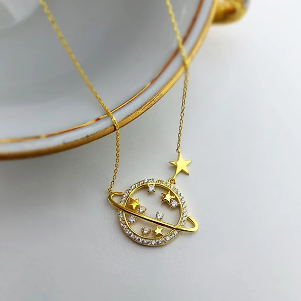 Kadın 925 Ayar Gümüş Gezegen Kolye - Resim 4