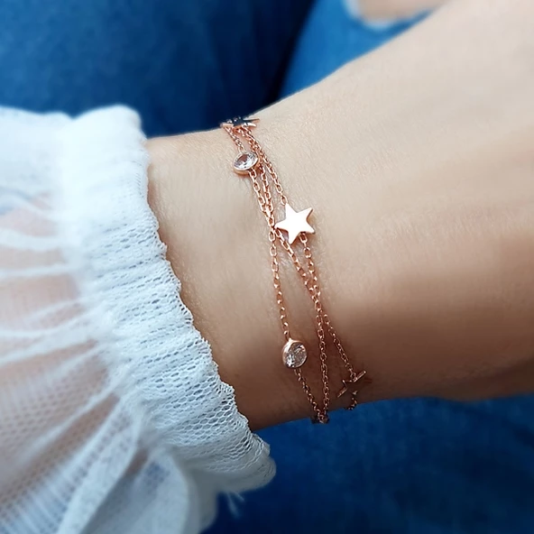 925 Ayar Gümüş Yıldız ve Taşlı Bileklik - Resim 4