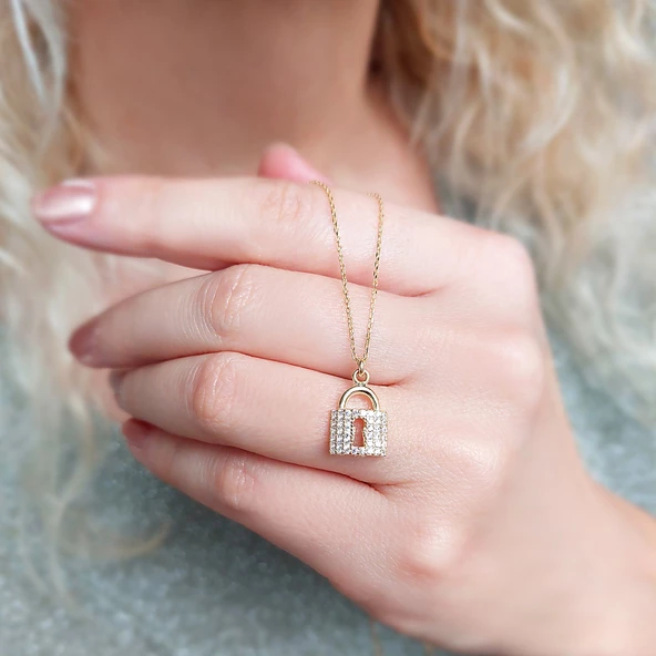 925 Ayar Gümüş Kilit Kolye - Resim 4