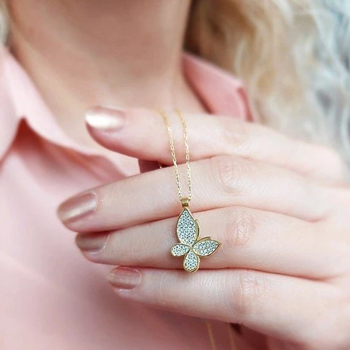 Kadın 925 Ayar Gümüş Taşlı Kelebek Kolye ürün görseli