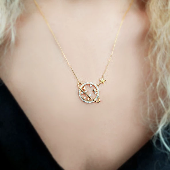 Kadın 925 Ayar Gümüş Gezegen Kolye ürün görseli