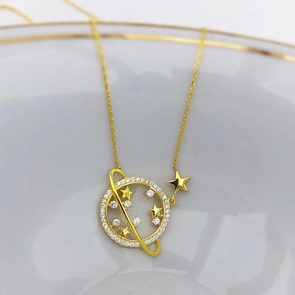 Kadın 925 Ayar Gümüş Gezegen Kolye - Resim 5