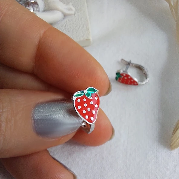 Vaoov 925 Ayar Gümüş Mineli Çilek Çocuk Küpe - Resim 2