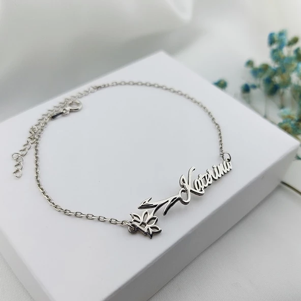 Vaoov 925 Ayar Gümüş Doğum Çiçeği İsimli Bileklik - Resim 3