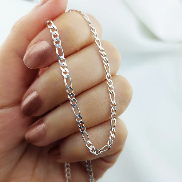 Vaoov 925 Ayar Gümüş Erkek Figaro Zincir - Resim 2