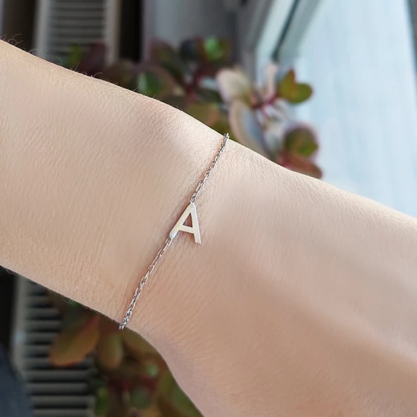 925 Ayar Gümüş Kadın A Harfi Bileklik - Resim 2