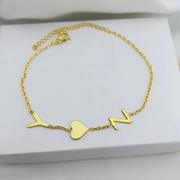 Vaoov 925 Ayar Gümüş İki Harf ve Kalpli Bileklik - Resim 3