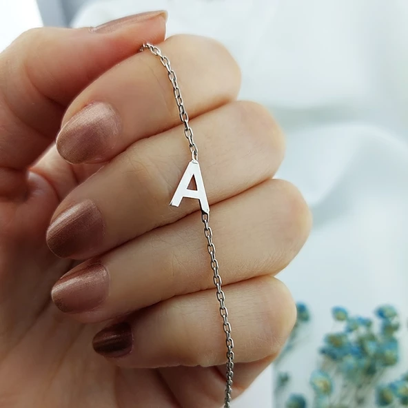 925 Ayar Gümüş Kadın A Harfi Bileklik - Resim 4