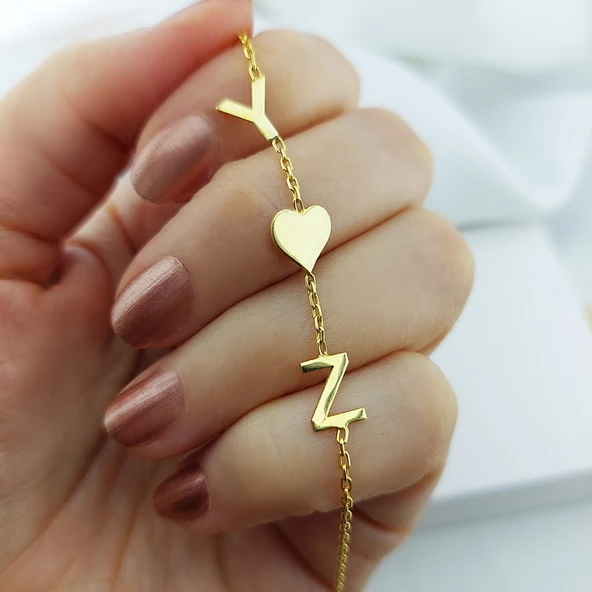 Vaoov 925 Ayar Gümüş İki Harf ve Kalpli Bileklik - Resim 4