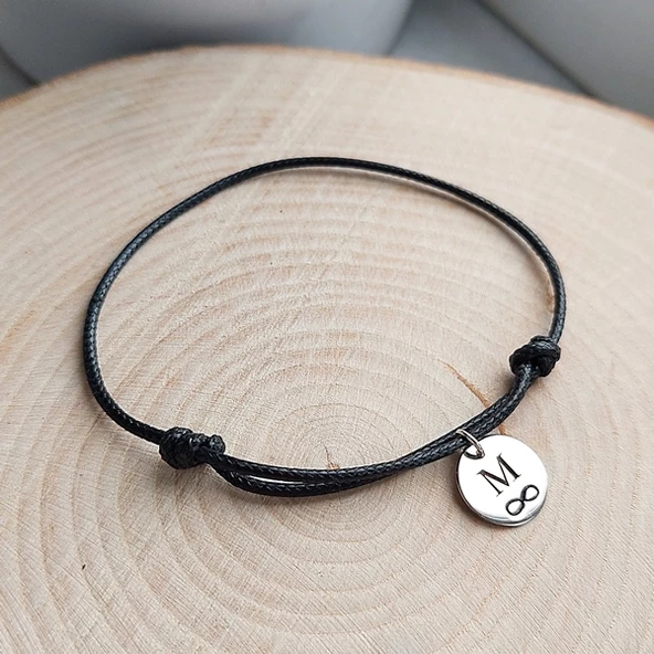 925 Ayar Gümüş Kişiye Özel Harfli Sonsuzluk İp Bileklik ürün görseli