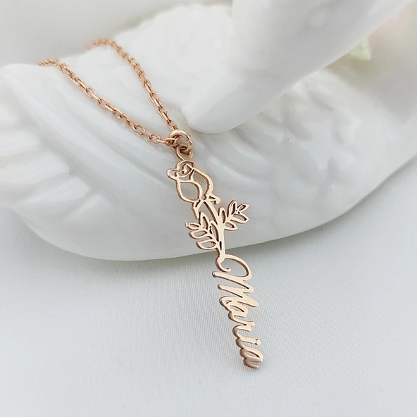 Vaoov 925 Ayar Gümüş Gül İsim Kolye - Resim 3