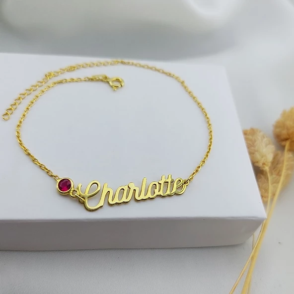 925 Ayar Gümüş Renkli Taşlı İsim Bileklik - Resim 3