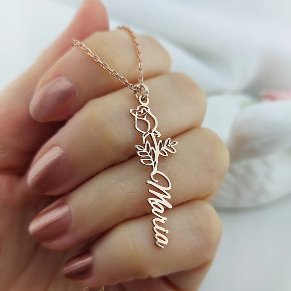 Vaoov 925 Ayar Gümüş Gül İsim Kolye - Resim 4