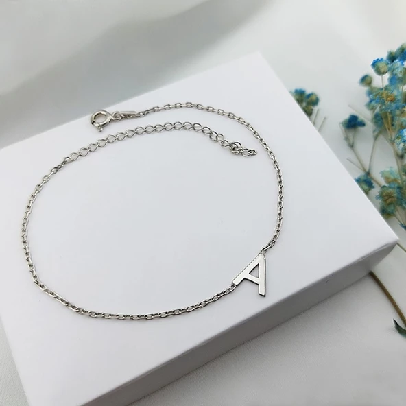 925 Ayar Gümüş Kadın A Harfi Bileklik - Resim 3