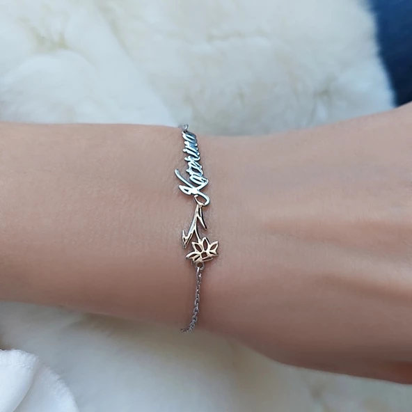 Vaoov 925 Ayar Gümüş Doğum Çiçeği İsimli Bileklik - Resim 4