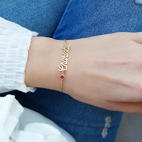 925 Ayar Gümüş Renkli Taşlı İsim Bileklik ürün görseli