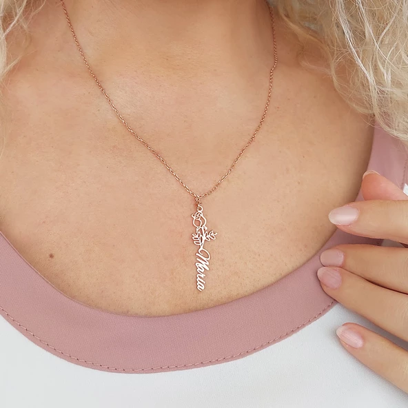 Vaoov 925 Ayar Gümüş Gül İsim Kolye ürün görseli