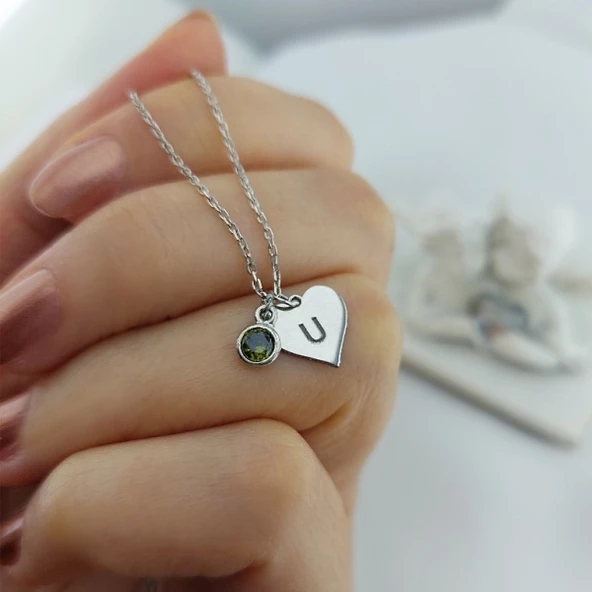 Vaoov Kadın 925 Ayar Gümüş Renkli Taşlı Harfli Kalp Kolye - Resim 2