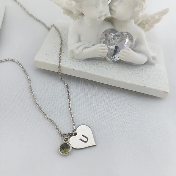 Vaoov Kadın 925 Ayar Gümüş Renkli Taşlı Harfli Kalp Kolye ürün görseli