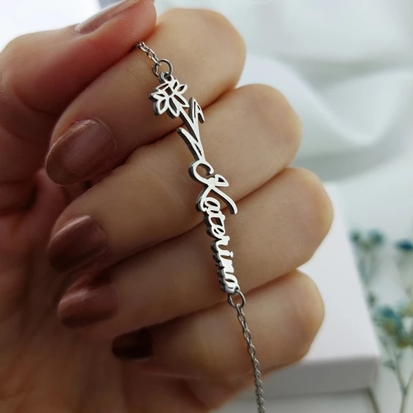 Vaoov 925 Ayar Gümüş Doğum Çiçeği İsimli Bileklik - Resim 2