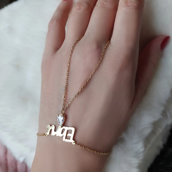 Vaoov 925 Ayar Gümüş Dama Taşlı İsimli Şahmeran Bileklik - Resim 3