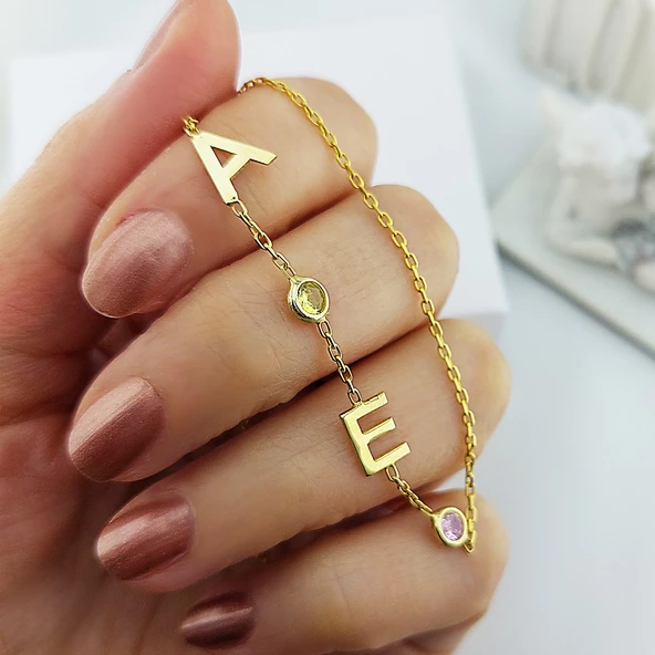 Vaoov 925 Ayar Gümüş İki Harfli ve Taşlı Kolye - Resim 2