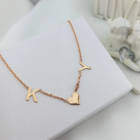 Vaoov 925 Ayar Gümüş İki Harfli ve Kalpli Kolye - Resim 3