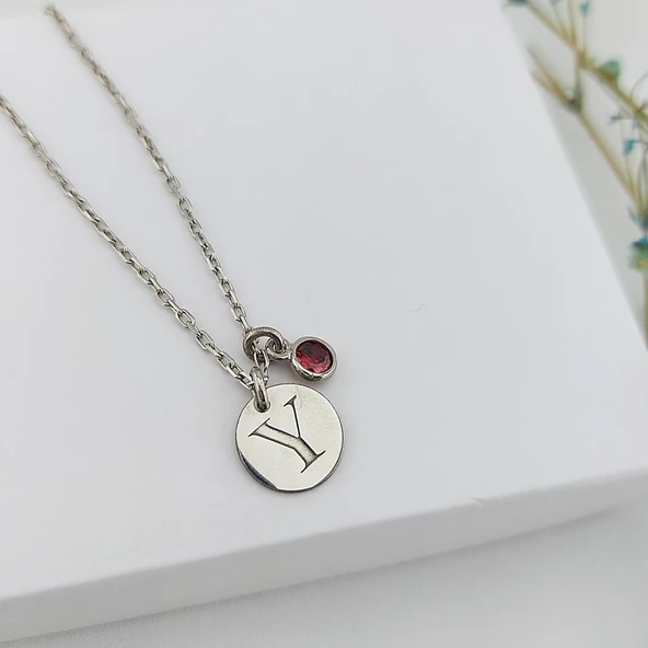 Vaoov 925 Ayar Gümüş Harfli ve Taşlı Plaka Kolye - Resim 3