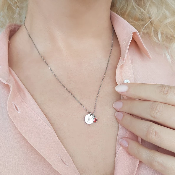 Vaoov 925 Ayar Gümüş Harfli ve Taşlı Plaka Kolye - Resim 2