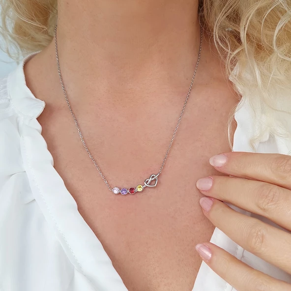 Kadın 925 Ayar Gümüş Sonsuz Aşk Renkli Taşlı Kolye - Resim 2