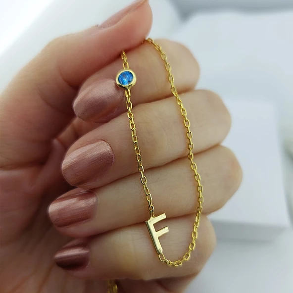 925 Ayar Gümüş Doğum Taşı Harf Kolye - Resim 3