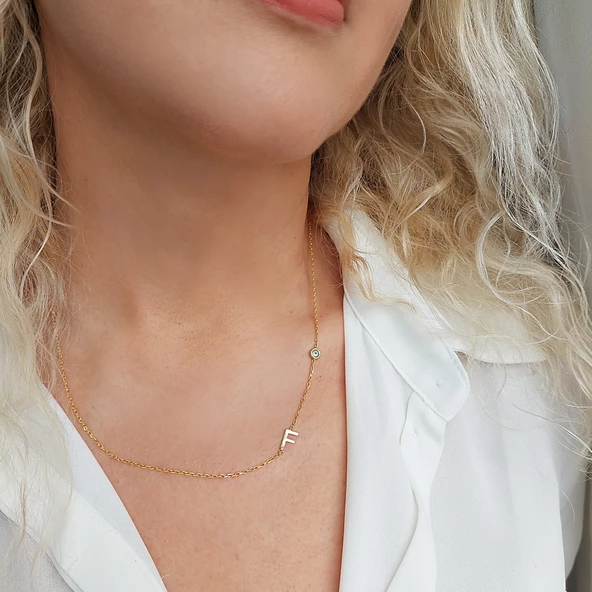 925 Ayar Gümüş Doğum Taşı Harf Kolye - Resim 2