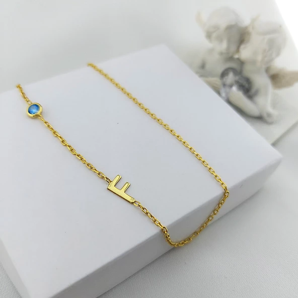 925 Ayar Gümüş Doğum Taşı Harf Kolye - Resim 4