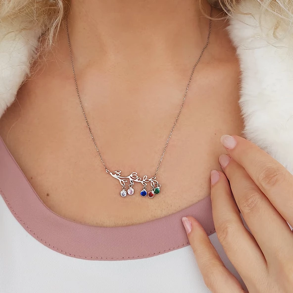 Vaoov 925 Ayar Gümüş Renkli Taşlı Kolye - Resim 2