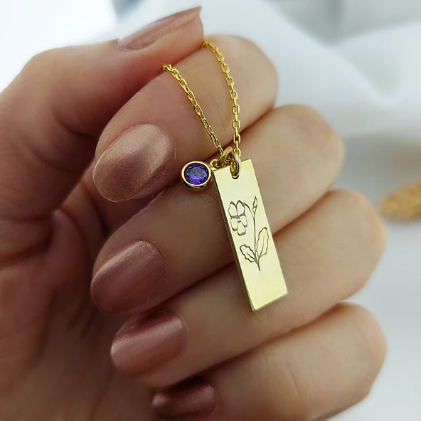 Vaoov 925 Ayar Gümüş Harfli ve Taşlı Plaka Kolye - Resim 2