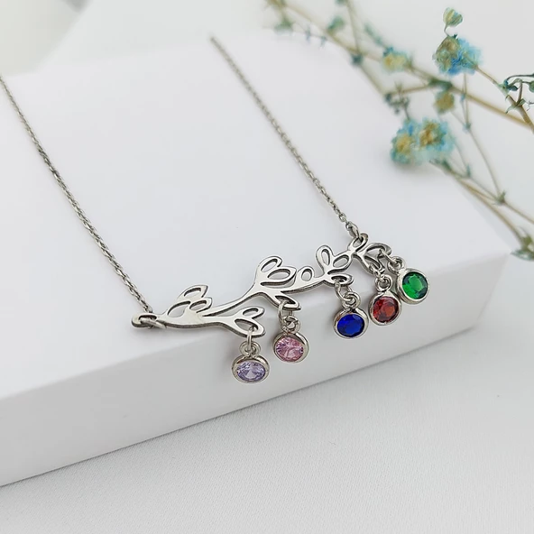 Vaoov 925 Ayar Gümüş Renkli Taşlı Kolye - Resim 3