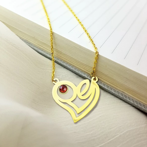 Vaoov 925 Ayar Gümüş Kırmızı Taşlı Love Yazılı Kalp Kolye ürün görseli