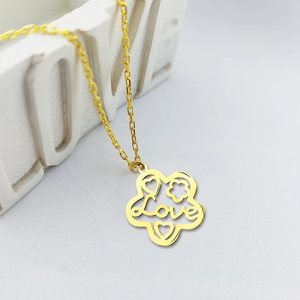 Vaoov 925 Ayar Gümüş Love Yazılı Çiçek Kolye ürün görseli