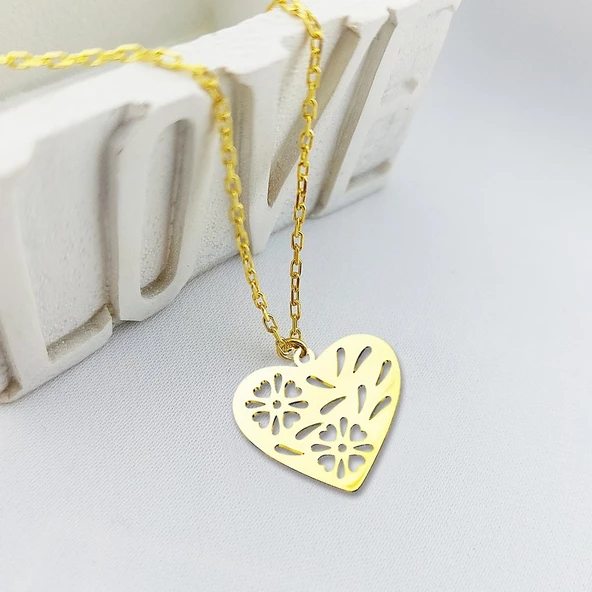 Vaoov 925 Ayar Gümüş Çiçekli Kalp Kolye ürün görseli