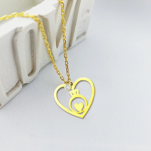 Vaoov 925 Ayar Gümüş Tektaş Kalp Kolye ürün görseli