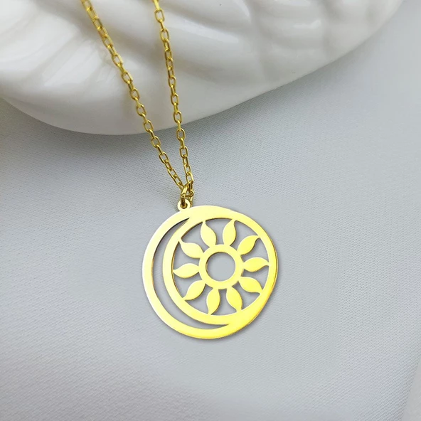 Vaoov 925 Ayar Gümüş Ay ve Güneş Kolye ürün görseli