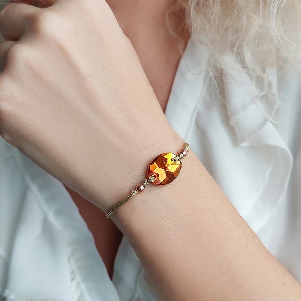 Vaoov 925 Ayar Gümüş Turuncu Taşlı İpli Bileklik ürün görseli