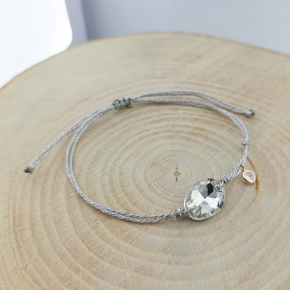 Vaoov 925 Ayar Gümüş Beyaz Taşlı İpli Bileklik - Resim 2