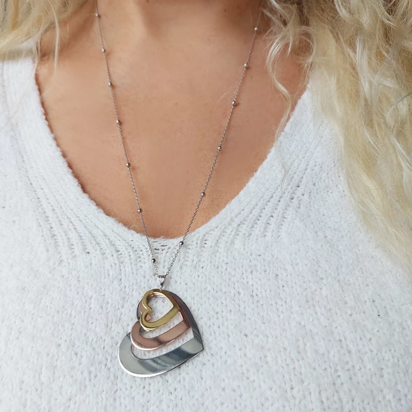 Vaoov 925 Ayar Gümüş Üç Renkli Kalp Kolye ürün görseli 1