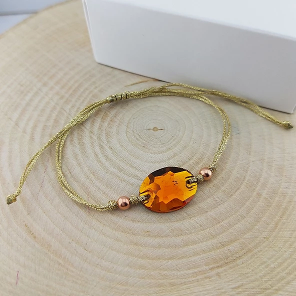 Vaoov 925 Ayar Gümüş Turuncu Taşlı İpli Bileklik - Resim 2