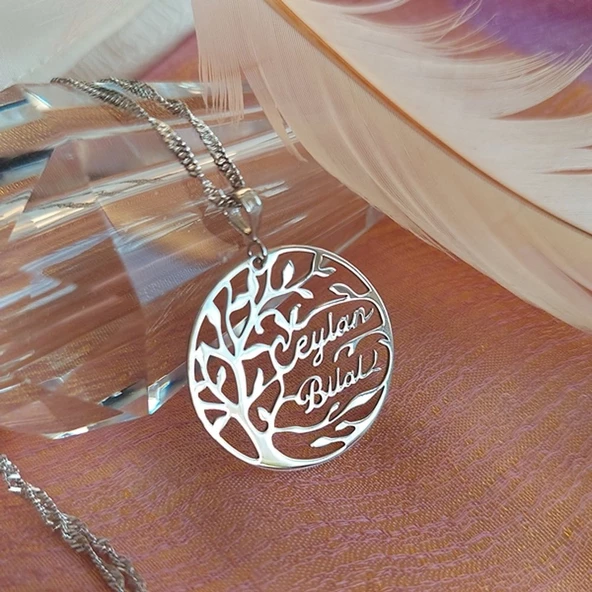 Vaoov 925 Ayar Gümüş Singapur Zincirli İsimli Hayat Ağacı Kolye - Resim 3