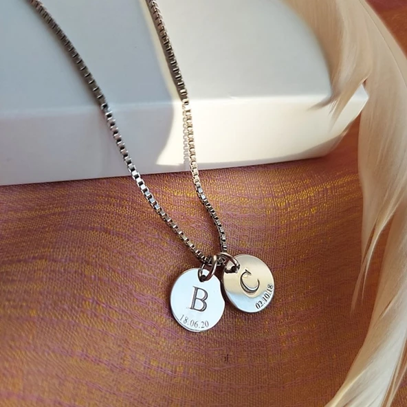 Vaoov 925 Ayar Gümüş Venezia Zincirli Harf ve Tarih Kolye - Resim 3